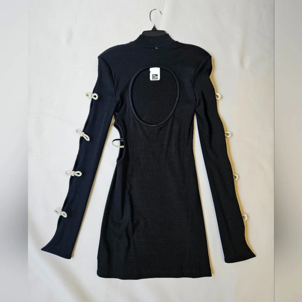 NEW $985 Mach & Mach Crystal-Embellished Cut-Out Minidress - Picture 9 of 16